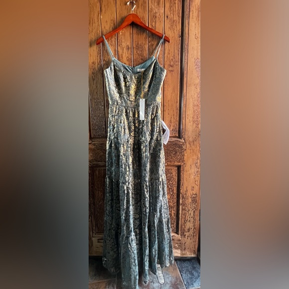 Antoinette Teal and Gold Metallic Lace Maxi Dress - Picture 4 of 8